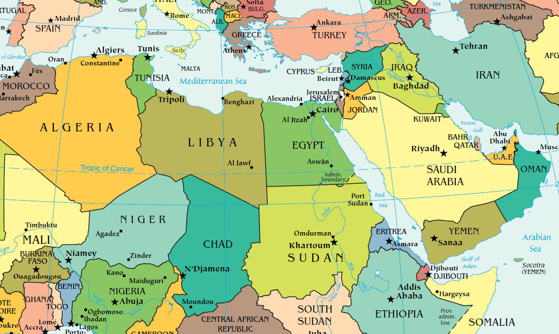 Map Of Northern Africa And Middle East | Map Of Africa